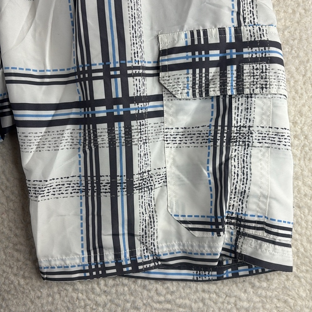 NWOT Blue Gear Mens White Blue Plaid Casual Cargo Shorts 6-Pockets Size 32 - Picture 9 of 16